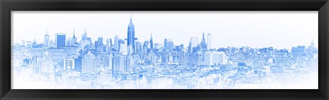 Framed Blue Skylines in a City, Manhattan Print