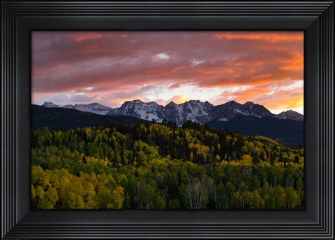 Framed Trees with Mountain Range at dusk, Aspen, Colorado Print