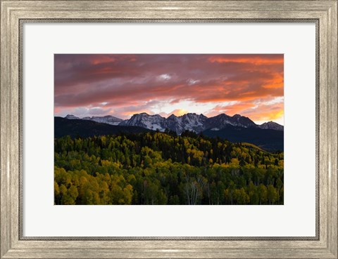 Framed Trees with Mountain Range at dusk, Aspen, Colorado Print
