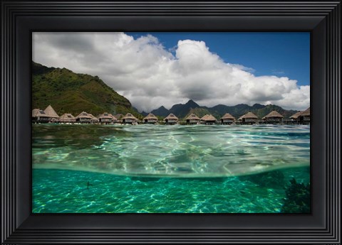 Framed Bungalows on the Beach, Moorea, Tahiti, French Polynesia Print