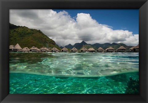 Framed Bungalows on the Beach, Moorea, Tahiti, French Polynesia Print