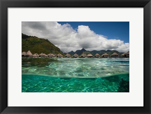 Framed Bungalows on the Beach, Moorea, Tahiti, French Polynesia Print