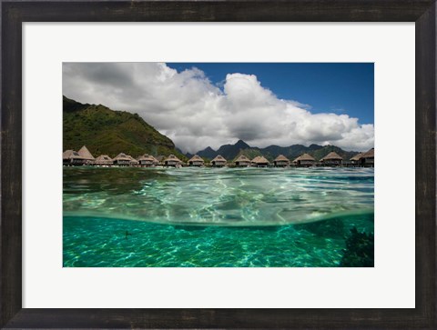 Framed Bungalows on the Beach, Moorea, Tahiti, French Polynesia Print