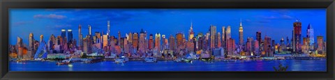 Framed Panoramic View of Manhattan Skyline at Dusk Print