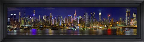 Framed Panoramic View of Manhattan Skyline at Night Print