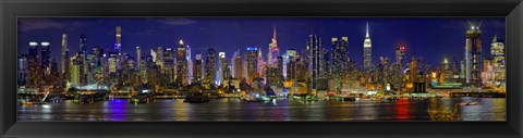 Framed Panoramic View of Manhattan Skyline at Night Print