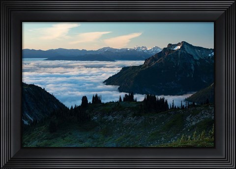 Framed Scenic View of Mountains, Mount Rainier National Park, Washington State Print