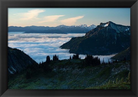 Framed Scenic View of Mountains, Mount Rainier National Park, Washington State Print