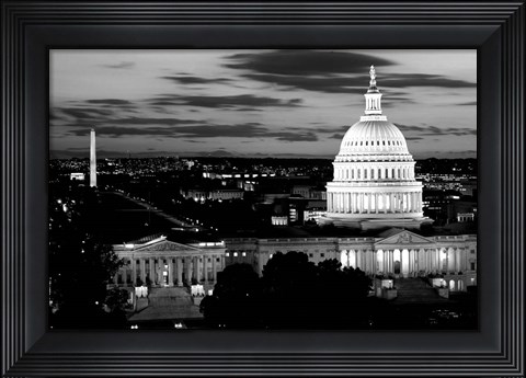 Framed City Lit up at Dusk, Washington DC Print