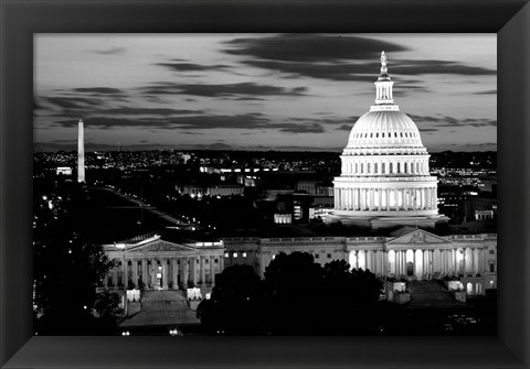 Framed City Lit up at Dusk, Washington DC Print