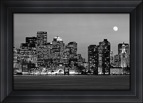 Framed Boston at night (Black And White) Print