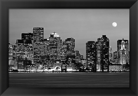 Framed Boston at night (Black And White) Print