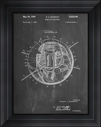 Framed Chalkboard Earth Satellite Patent Print