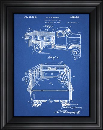 Framed Blueprint Army Troops Transport Truck Patent Print