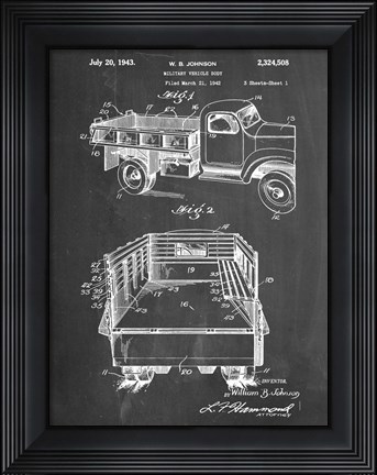 Framed Chalkboard Army Troops Transport Truck Patent Print