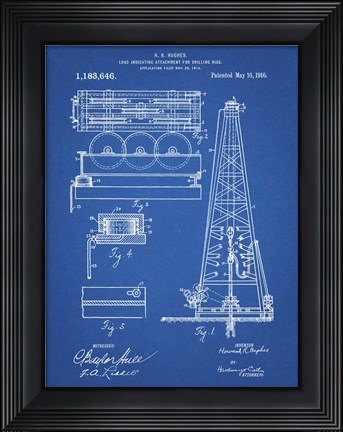 Framed Blueprint Howard Hughes Oil Drilling Rig Patent Print