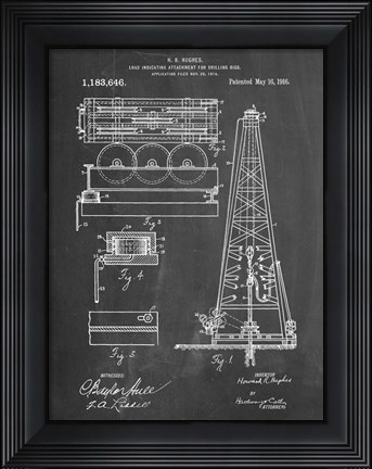 Framed Chalkboard Howard Hughes Oil Drilling Rig Patent Print