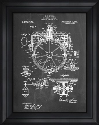 Framed Chalkboard Gyrocompass Patent Print