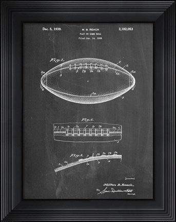 Framed Chalkboard Football Game Ball Patent Print