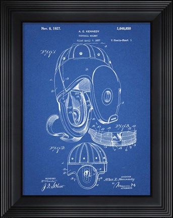 Framed Blueprint Football Leather Helmet 1927 Patent Print