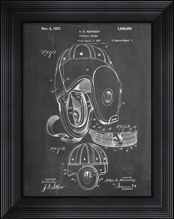 Framed Chalkboard Football Leather Helmet 1927 Patent Print