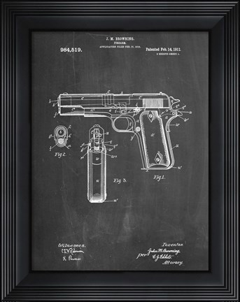 Framed Chalkboard Colt 1911 Semi-Automatic Pistol Patent Print
