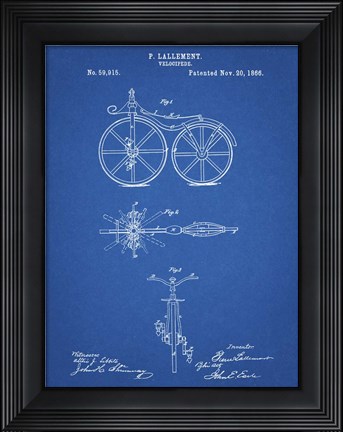 Framed Blueprint First Bicycle 1866 Patent Print