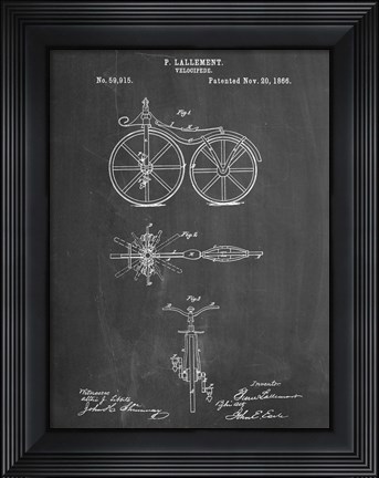 Framed Chalkboard First Bicycle 1866 Patent Print