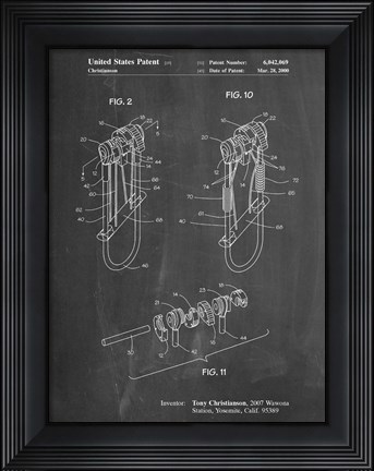 Framed Chalkboard Rock Climbing Camalot Patent Print
