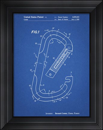 Framed Blueprint Oval Carabiner Patent Print
