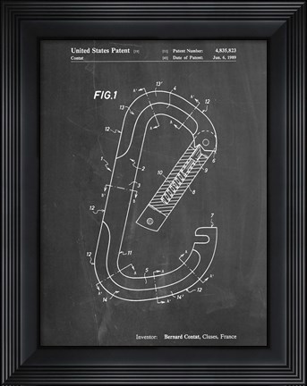 Framed Chalkboard Oval Carabiner Patent Print