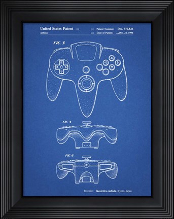 Framed Blueprint Nintendo 64 Controller Patent Print