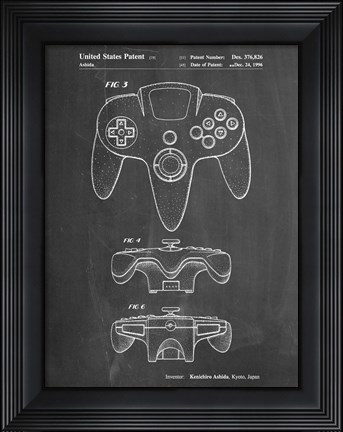 Framed Chalkboard Nintendo 64 Controller Patent Print