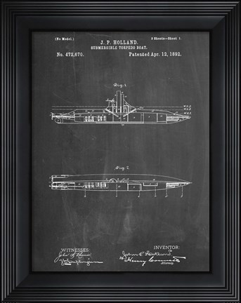 Framed Chalkboard Holland Submarine Patent Print