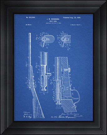 Framed Blueprint Browning Bolt Action Gun Patent Print