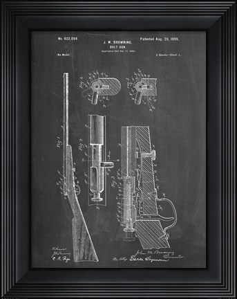 Framed Chalkboard Browning Bolt Action Gun Patent Print