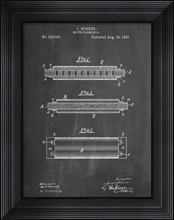 Framed Chalkboard Hohner Harmonica Patent Print