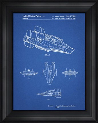 Framed Blueprint Star Wars RZ-1 A Wing Starfighter Patent Print