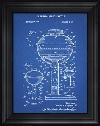 Framed Blueprint Webber Gas Grill 1972 Patent Print