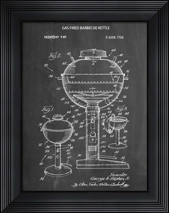Framed Chalkboard Webber Gas Grill 1972 Patent Print