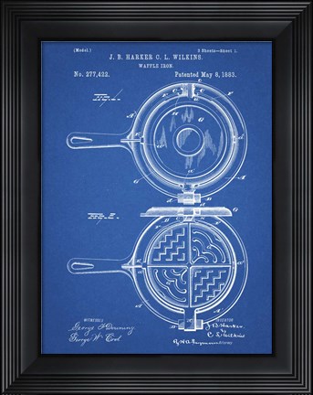 Framed Blueprint Waffle Iron Patent Print