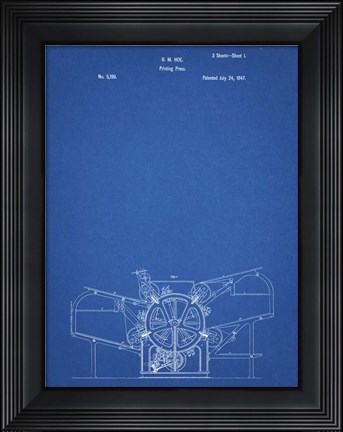 Framed Blueprint Printing Press Patent Print