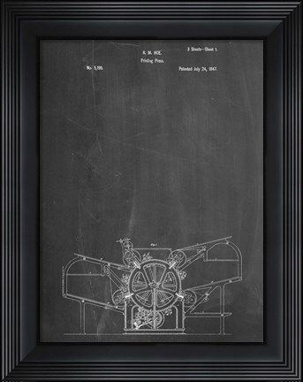 Framed Chalkboard Printing Press Patent Print