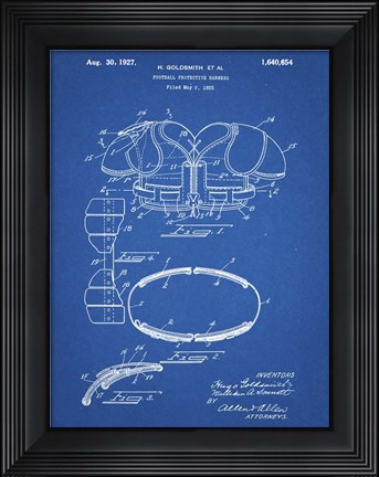 Framed Blueprint Football Shoulder Pads 1925 Patent Print