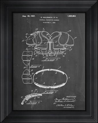 Framed Chalkboard Football Shoulder Pads 1925 Patent Print