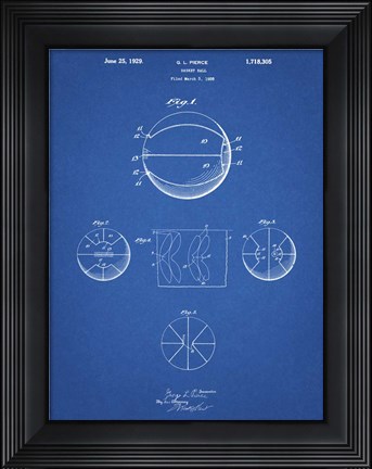 Framed Blueprint Basketball 1929 Game Ball Patent Print