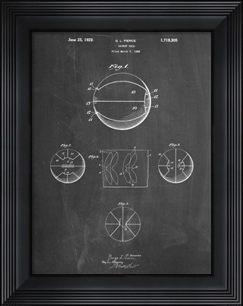 Framed Chalkboard Basketball 1929 Game Ball Patent Print