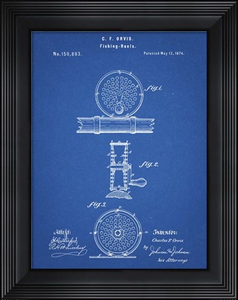 Framed Blueprint Orvis 1874 Fly Fishing Reel Patent Print