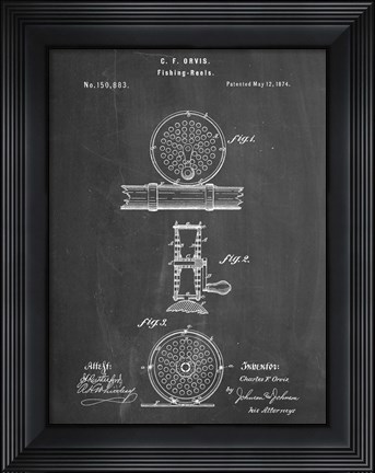 Framed Chalkboard Orvis 1874 Fly Fishing Reel Patent Print