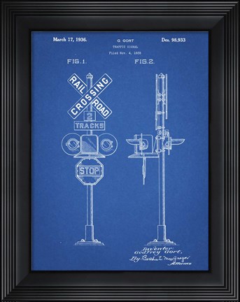 Framed Blueprint Railroad Crossing Signal Patent Print